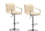 Black/Armrest 2 x Bar Stools with Backrest Height Adjustment, 360 Degree Rotation