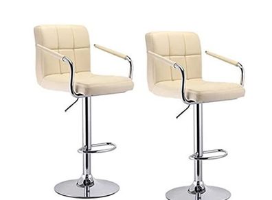 Black/Armrest 2 x Bar Stools with Backrest Height Adjustment, 360 Degree Rotation