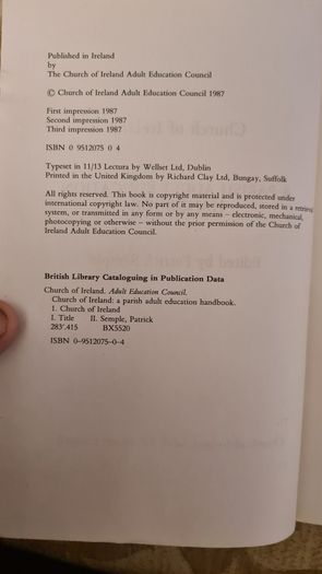 Church Of Ireland. A Parish Aduld Education Handbook. By Patrick Semple. 1987. Paperback In Fair Condition. See Photos For Same.33.