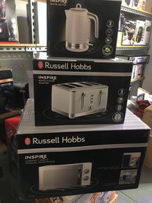 White Kettle Toaster and Microwave Set Russell Hobbs