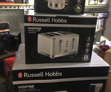 White Kettle Toaster and Microwave Set Russell Hobbs