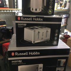 White Kettle Toaster and Microwave Set Russell Hobbs