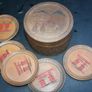 Vintage Beautiful carved and turned wood teak Japanese scene trinket or coaster box. H-2,6" X 4,2" Image 4