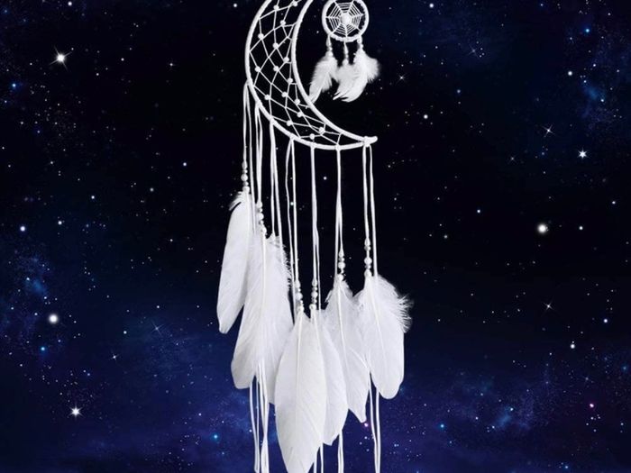 White Dream Catcher Handmade Moon Design with Feathers Dreamcatcher Wall Hanging Home Decoration Ornament Christmas Festival Craft Gift (FREE POSTAGE)