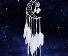 White Dream Catcher Handmade Moon Design with Feathers Dreamcatcher Wall Hanging Home Decoration Ornament Christmas Festival Craft Gift (FREE POSTAGE)