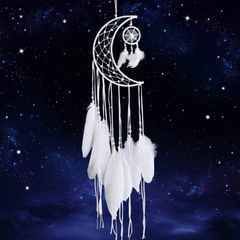 White Dream Catcher Handmade Moon Design with Feathers Dreamcatcher Wall Hanging Home Decoration Ornament Christmas Festival Craft Gift (FREE POSTAGE)