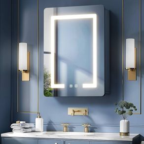 Bathroom Mirror Cabinets with Led Lights, Aluminum Alloy Wall Mounted Bathroom Cabinet Led Bathroom Mirror, 3 Colors Anti Fog, Adjustable Shelves, Touch Sensor, Concealed Storage