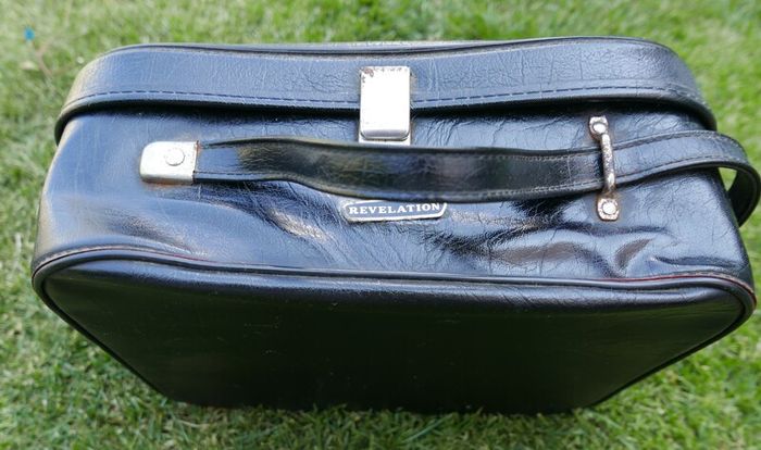 Vintage 1900S Black Textured faux-leather Revelation Train Vanity Case