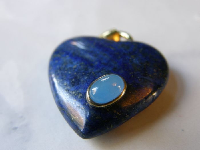 Lapis Lazuli Heart Pendant 925 Sterling Silver Blue Gemstone Cabochon Inset 25mm