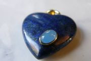 Lapis Lazuli Heart Pendant 925 Sterling Silver Blue Gemstone Cabochon Inset 25mm