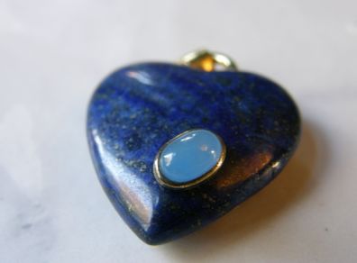 Lapis Lazuli Heart Pendant 925 Sterling Silver Blue Gemstone Cabochon Inset 25mm
