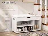 Padded shoe bench 3 compartments white shoe bench with seat cushion, 3 compartment chest, seat for shoe storage with seat, 2 steps, hallway furniture, white Maximum load capacity 150 kg