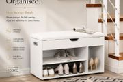 Padded shoe bench 3 compartments white shoe bench with seat cushion, 3 compartment chest, seat for shoe storage with seat, 2 steps, hallway furniture, white Maximum load capacity 150 kg