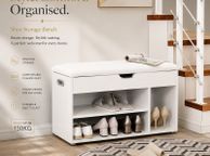 main image for ad Padded shoe bench 3 compartments white shoe bench with seat cushion, 3 compartment chest, seat for shoe storage with seat, 2 steps, hallway furniture, white Maximum load capacity 150 kg