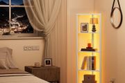 Corner Shelf with LED Light, 5-Tier Corner Bookshelf for Small Space, Narrow Display Corner Shelf Stand with Storage Rack, for Living Room, bedroom, Pure White