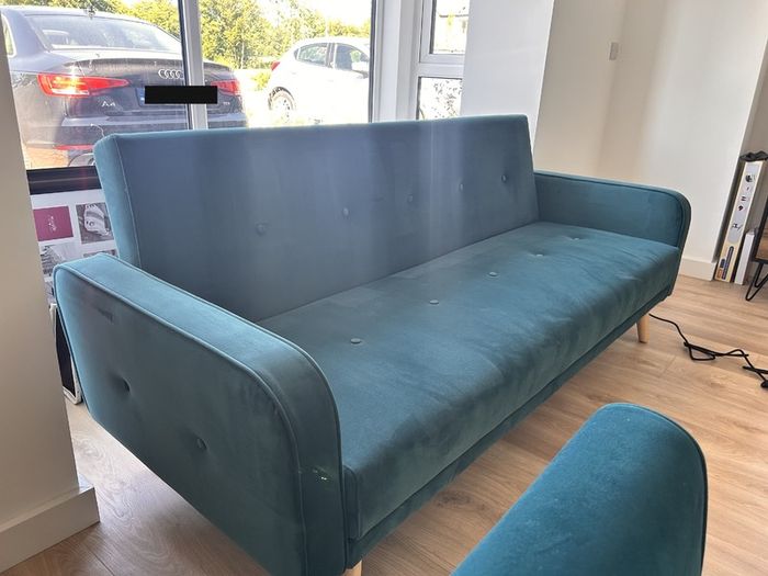 Light Teal Velvet 3 Seater Sofa Bed