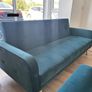Light Teal Velvet 3 Seater Sofa Bed Image 2