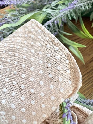 New mini 30cm faux wild lavender wreath with exaggerated linen and polka dot bow