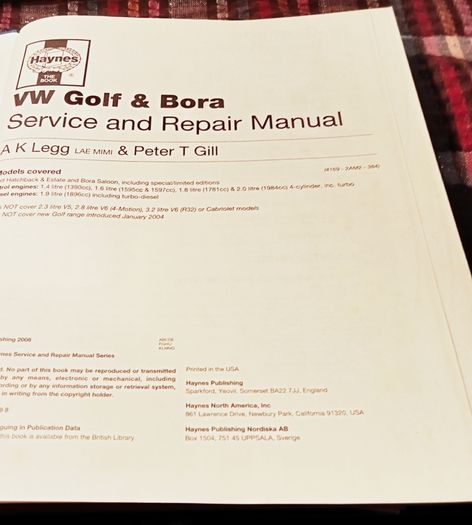 2008. Haynes. VW Golf And Bora Service And Repair Manual.