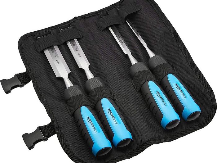 4-Piece Sturdy Chrome Vanadium Steel Woodworking Wood Chisel Set 1/4 Inch (6 mm) to 1 Inch (25mm), Plastic Handles with Carry Pouch
