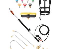 Telescoping Wand, 24 ft, 4000 psi, Telescopic Spray Wand with Power Washer Extension Wands, Gutter Cleaner, Brush Head, Pivoting Coupler, 7 Spray Nozzles