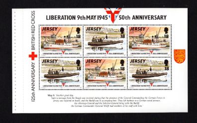 1995 Jersey 50th Anniversary of 50th Anniversary of Liberation Commemorative Stamps Booklet Pane recording 125th Anniversary of British Red Cross Mint Never Hinged (MNH)
