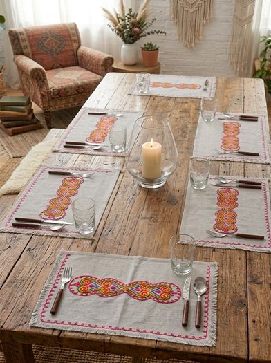 5 x vintage embroidered placemats