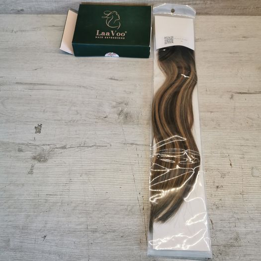 5 Piece hair extentions, LaaVoo 18inch Balayage Brown - blonde Real Human Hair Extensions, Clip in, Weave Remy Hair Extensions, 70g