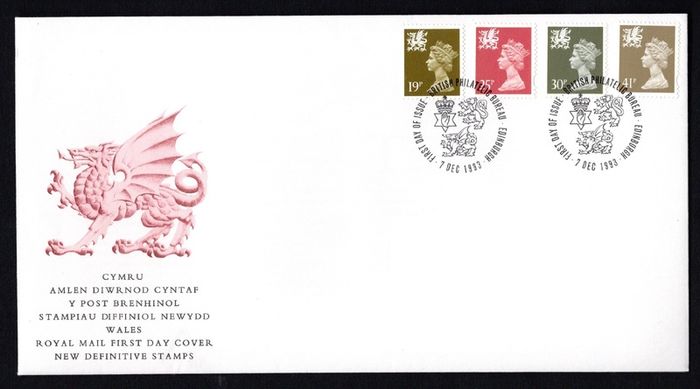 1993 Great Britain Wales Regional Definitive Stamps (Machin) Royal Mail Addressed First Day Cover (FDC)