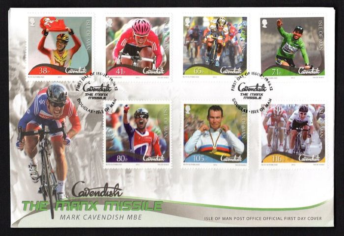 2012 Isle of Man Victoria of Mark Cavendish (cyclist) Commemorative Stamps First Day Cover (FDC)