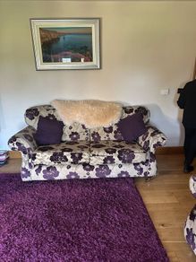 Two three seater sofa and two wingback chairs