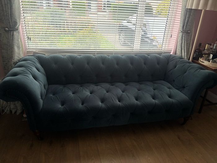 Beautiful blue velvet Chesterfield sofa
