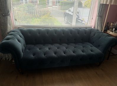 Beautiful blue velvet Chesterfield sofa