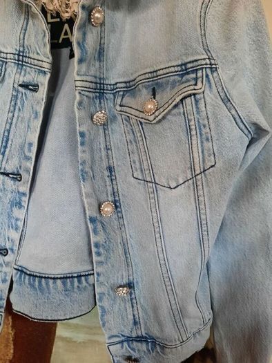 River Island Denim and Faux Leather Jacket Size 10