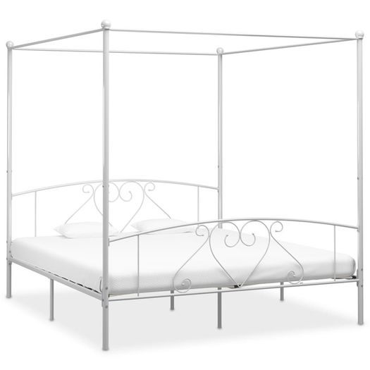 Canopy Bed Frame White Metal 200x200 cm