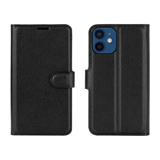 For iPhone 12 Mini Wallet Case Cover Flip Book PU Leather Holder Card Slots Black - FHT07IPK1