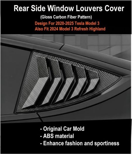 Tesla Model 3 Rear Side Window Cover Louver Sport Style 2017-2026 Accessories