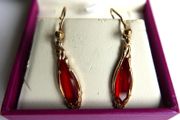 Vintage Gold Plated Red Red Teardrop Earrings
