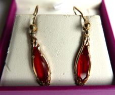 Vintage Gold Plated Red Red Teardrop Earrings