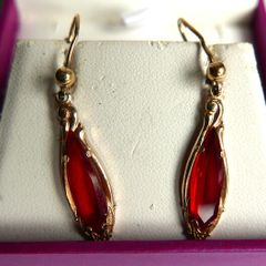 Vintage Gold Plated Red Red Teardrop Earrings