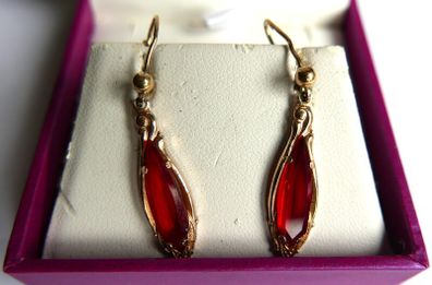 Vintage Gold Plated Red Red Teardrop Earrings