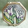 Vintage Hexagon Brass and glass-stained glass lid trinket box Image 6