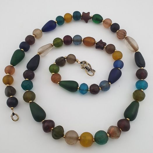 Antique African Style Mix MultiColor Glass Beads Necklace