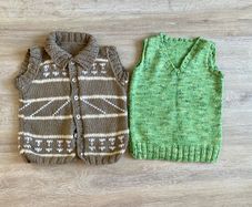 2 hand knitted boys body warmers