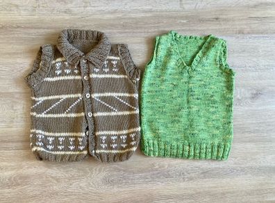2 hand knitted boys body warmers