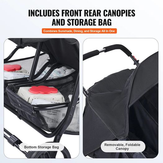 Double Stroller, Side x Side, Foldable Lightweight Twin Stroller with Tandem Seating, Adjustable Footrest/Rotating Handle, Wrap-Around Safety Harness,Storage Basket,for Newborn & Toddler (Black)