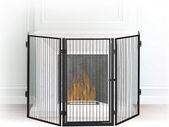 Fireplace protection grille metal, barrier 5 elements, fire grille for babies and pets, black, 1.3 x 220 x 76 cm