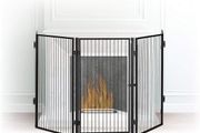 Fireplace protection grille metal, barrier 5 elements, fire grille for babies and pets, black, 1.3 x 220 x 76 cm