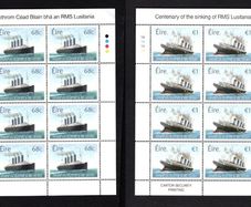 2015 Ireland Centenary of The Sinking of the RMS Lusitania Commemorative Stamps Sheetlet Plate 1A1A1A1A Mint Never Hinged (MNH)