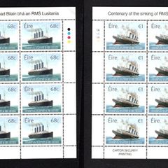 2015 Ireland Centenary of The Sinking of the RMS Lusitania Commemorative Stamps Sheetlet Plate 1A1A1A1A Mint Never Hinged (MNH)